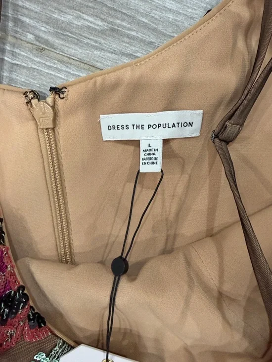 New Dress the population Floral Embroidered A-Line Dress in Brown and Pink size - Picture 4 of 6